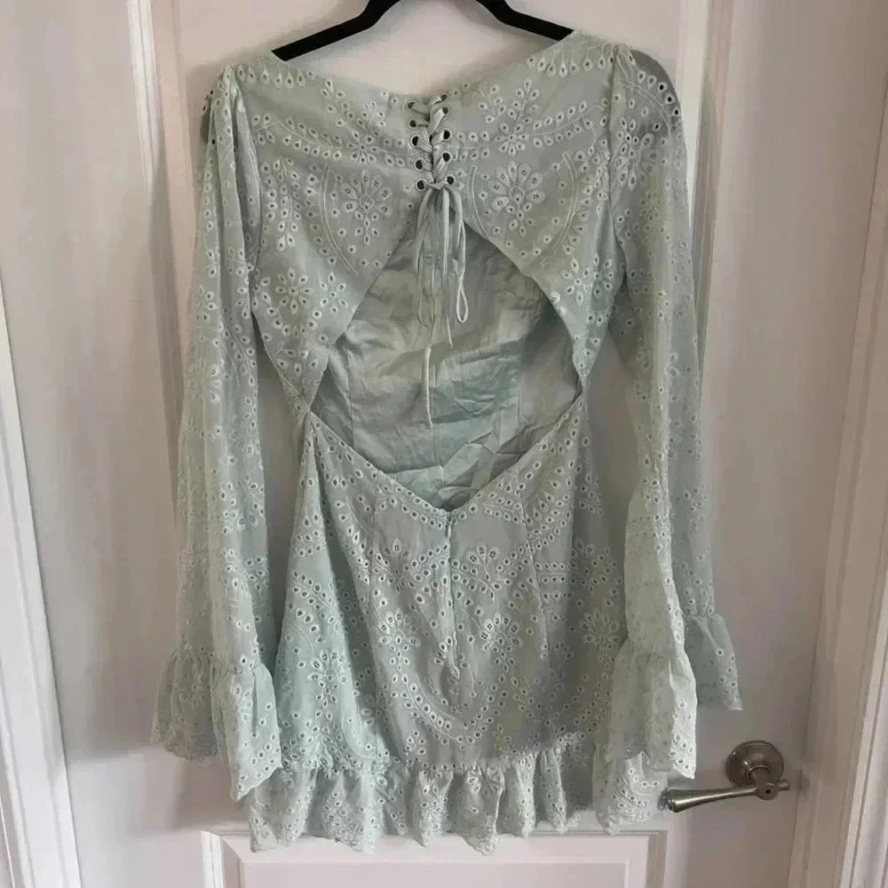 89 Majorelle Esmeralda Seafoam Green Eyelet Dress Size Small - Picture 6 of 8